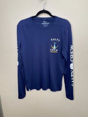 Salty Crew Mens Chasing Tail Long-Sleeve Shirt S Navy Polyester Fishing